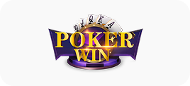 Winbox Poker Win logo with gold text, playing cards and purple ribbon